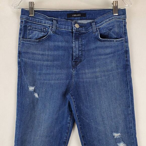 J Brand Ruby High Rise Cropped Jeans 29 Mystic Blue Distressed Gorpcore Casual - Picture 4 of 12